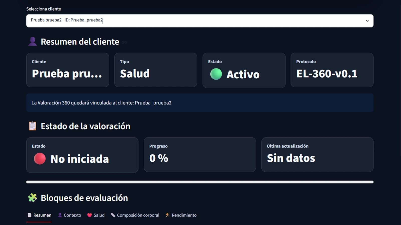 Pantalla real: Dashboard de rendimiento